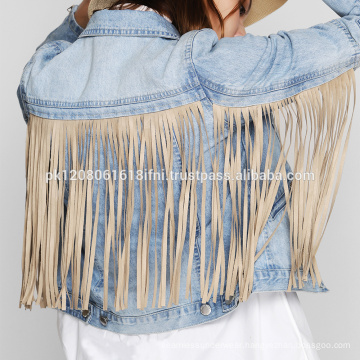 jeans jacket with leather frill high fashion club wear